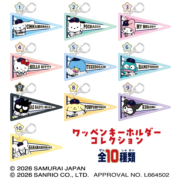 侍ジャパン × サンリオ　ワッペンキーホルダーコレクション　コンプリート全10種 侍ジャパン×サンリオキャラクターズ ワッペンキーホルダーコレクション
