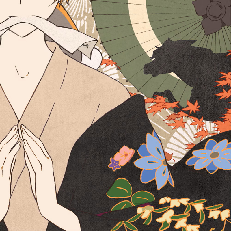 【原画】『ペタモス』ヤモリの絵画　忍者　和風ファンタジー　縁起物 夏目友人帳浮世絵「秋風和傘模様」【夏目友人帳 アニメ公式オンライン