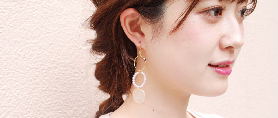 ポメころび様　モスアゲート＆バンデットアゲートカービング＊フープイヤリング ポメころび様 モスアゲート＆バンデットアゲートカービング