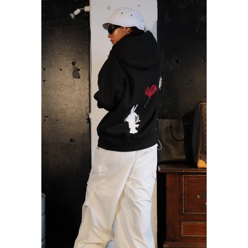 Drawing heart labi hoodie BLACK【NO NAME_ME Official Online Shop】