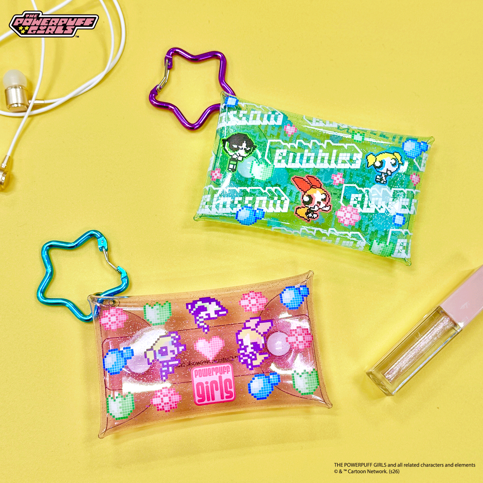 クリアマルチケースS ネーム カラフルピクセル パワーパフ ガールズ