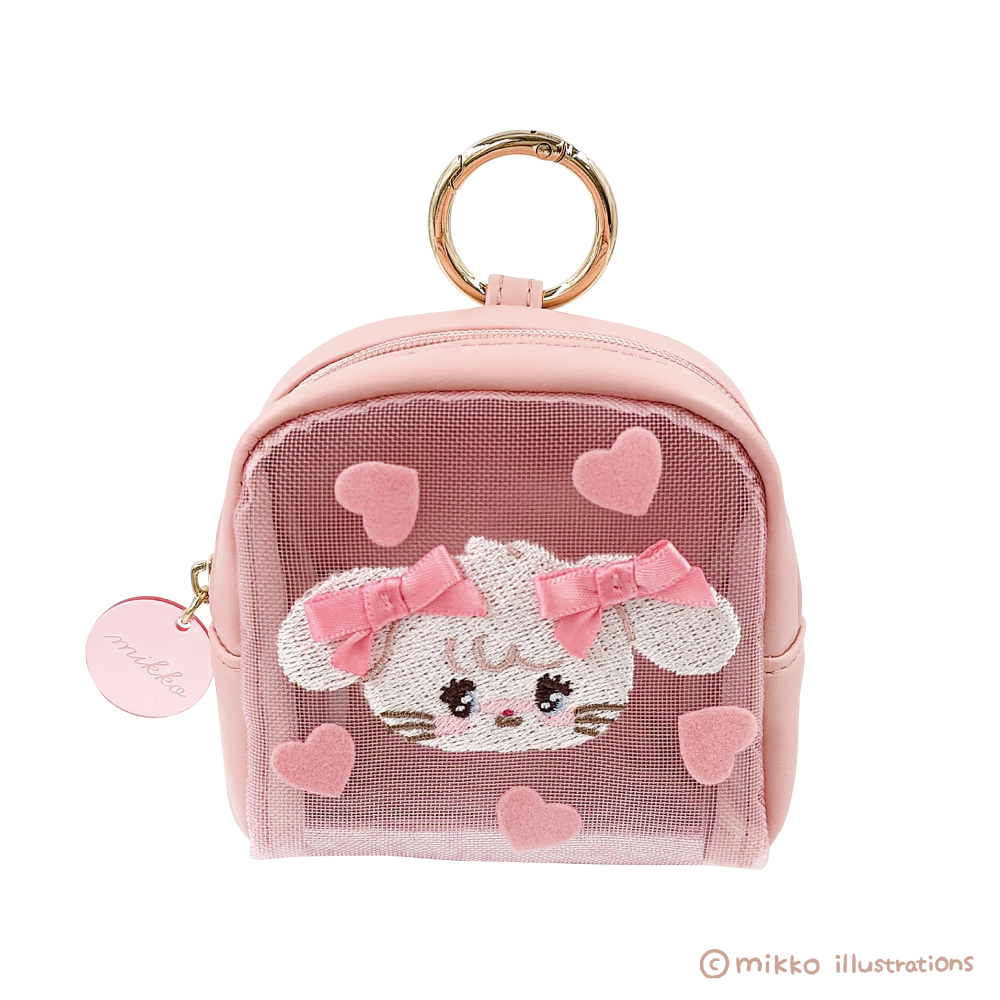 mikko ムース キャミー パール バッグ 巾着 ポーチ ピンク ムースのフリル巾着(ピンク) | mikko illustrations